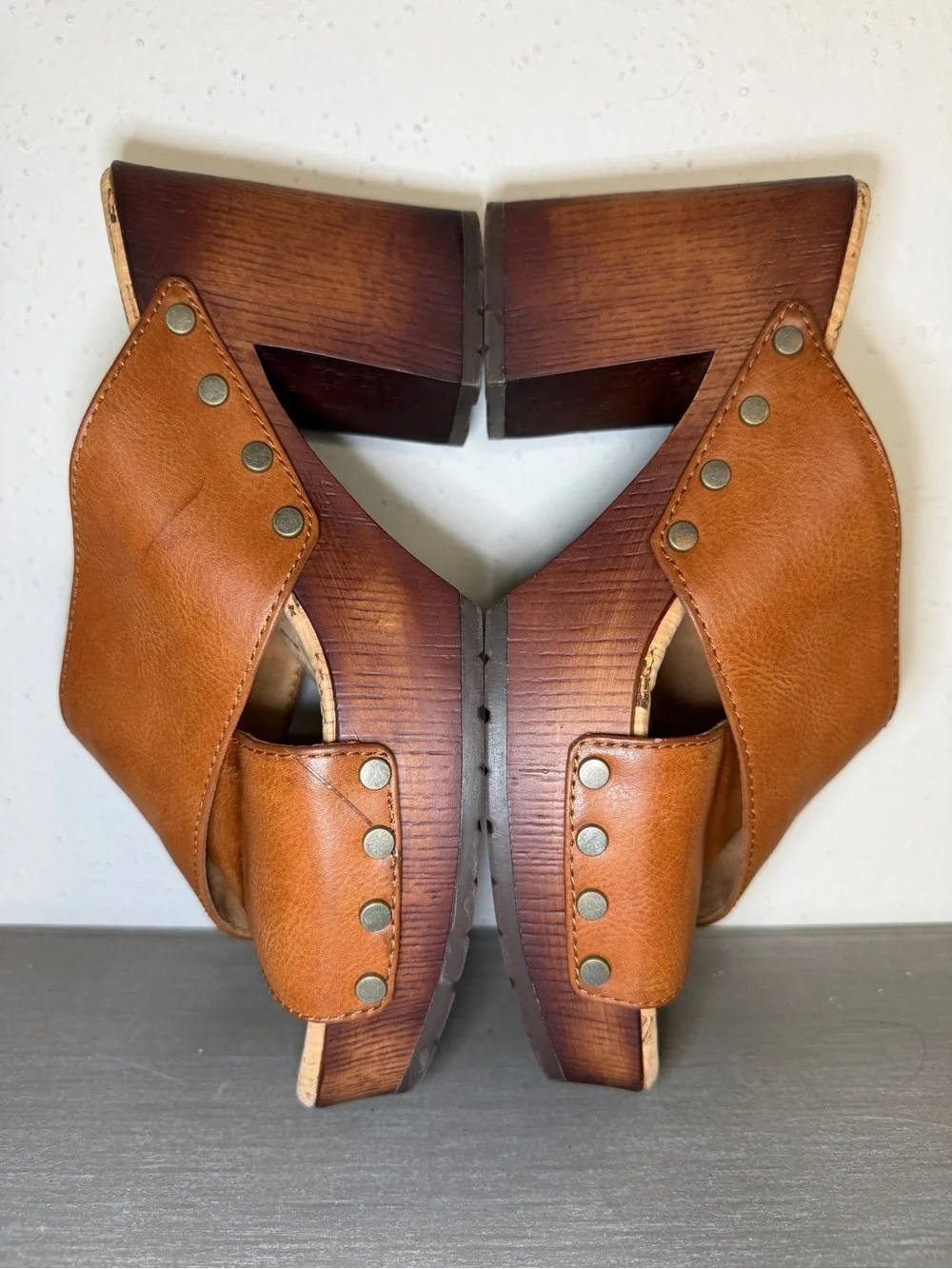 Korks Women's Size 7M Shoes Brown Leather Comfort Casual Wedge Platform Sandals